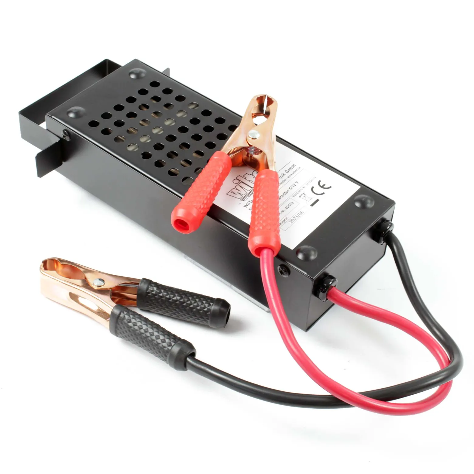 Wiltec Batterietester für 6V und 12V Batterien/Akkus, mit 2 Klemmzangen, justierbarer Skala, Batterieprüfer für Pkw Ladesystem, Lichtmaschine, Anlasser