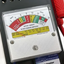 Wiltec Batterietester für 6V und 12V Batterien/Akkus, mit 2 Klemmzangen, justierbarer Skala, Batterieprüfer für Pkw Ladesystem, Lichtmaschine, Anlasser