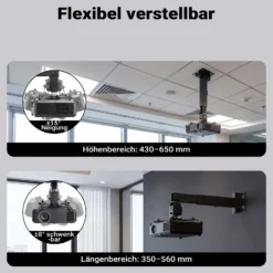 Wiltec Beamerhalterung 20kg universelle Projektorhalterung Decke und Wand 43-65cm schwenkbar drehbar