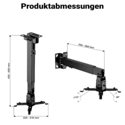 Wiltec Beamerhalterung 20kg universelle Projektorhalterung Decke und Wand 43-65cm schwenkbar drehbar