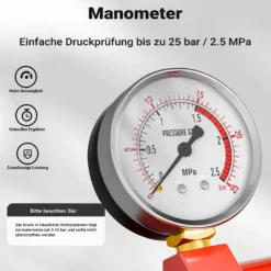 Wiltec Befüllpumpe und Prüfpumpe mit 5 l Füllmenge, Abdrückpumpe für Heizung und Solar, Druckprüfpumpe mit 25 bar Prüfdruck