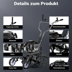 Wiltec Benzin Bodenhacke 60 cm Arbeitsbreite, Gartenhacke mit Motor 144 ccm, Motorhacke 6 Klingen, Bodenfräse mit Antrieb Euro 5, robuste Gartenfräse