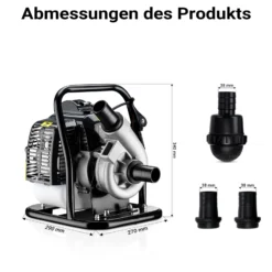 Wiltec Benzin Wasserpumpe 1,4 kW Gartenpumpe mit 15 m³/h Durchfluss, Garten Pumpe mit 2-Takt-Motor, Motorpumpe zur Bewässerung und zum Aus- bzw. Abpumpen