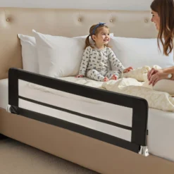 Wiltec Bettschutzgitter 180 x 42 cm, klappbares Bettgitter, Kinder Rausfallschutz aus Nylon und Metall, Absturzsicherung Bett einfache Montage