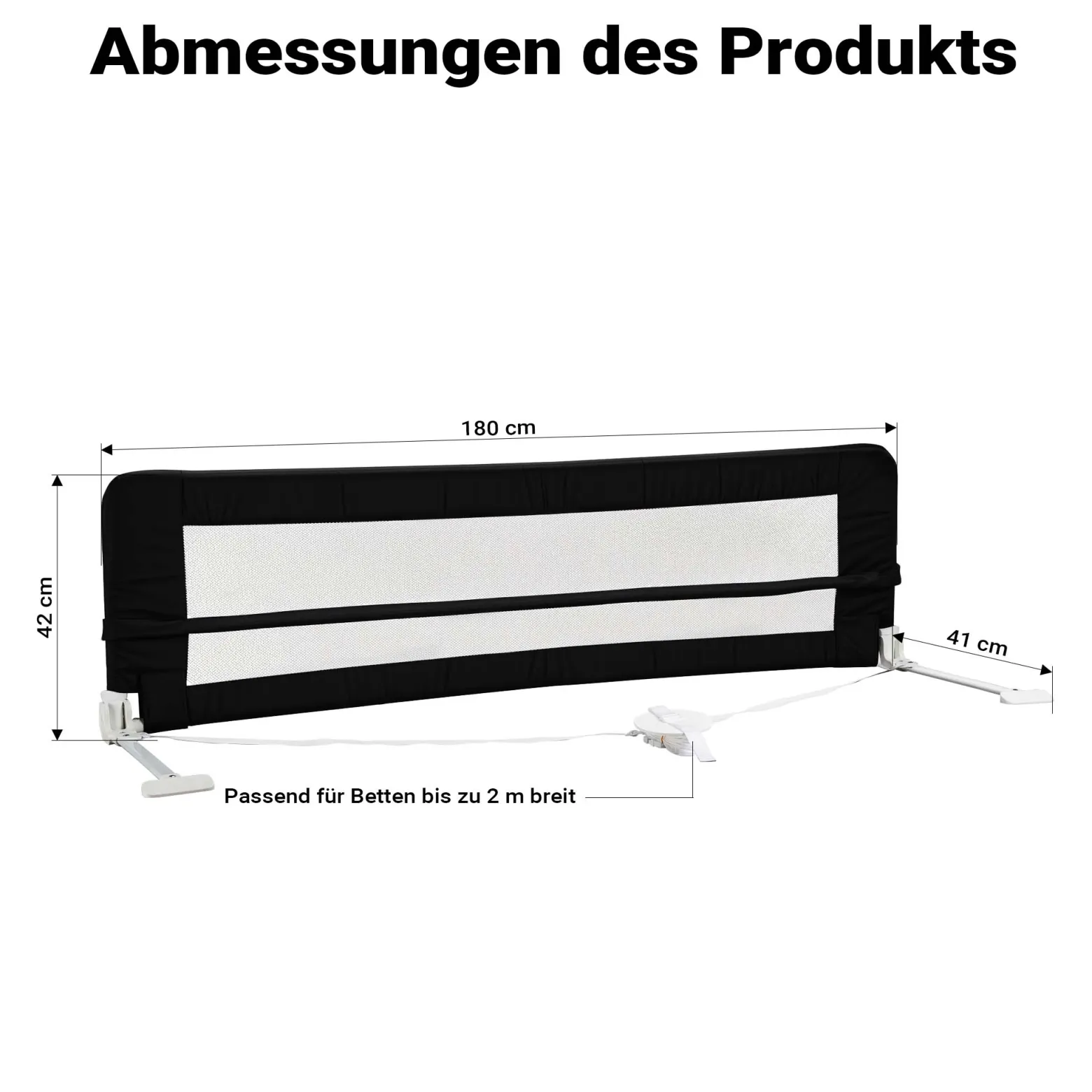Wiltec Bettschutzgitter 180 x 42 cm, klappbares Bettgitter, Kinder Rausfallschutz aus Nylon und Metall, Absturzsicherung Bett einfache Montage