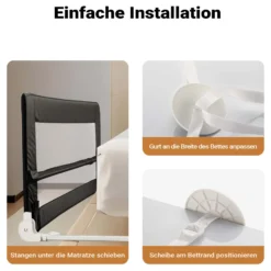 Wiltec Bettschutzgitter 180 x 42 cm, klappbares Bettgitter, Kinder Rausfallschutz aus Nylon und Metall, Absturzsicherung Bett einfache Montage