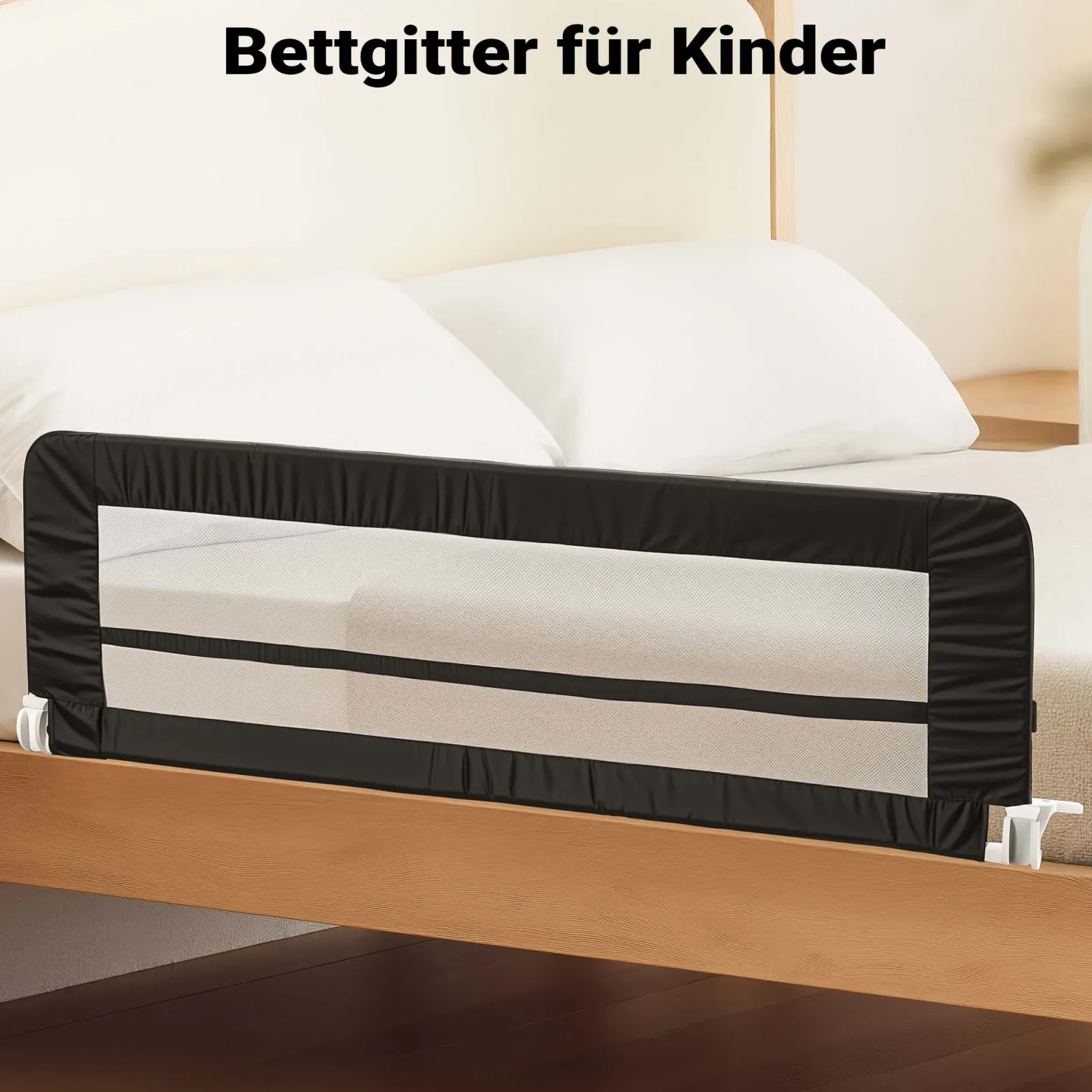 Wiltec Bettschutzgitter 150 x 42 cm, klappbares Bettgitter, Kinder Rausfallschutz aus Nylon und Metall, Absturzsicherung Bett einfache Montage