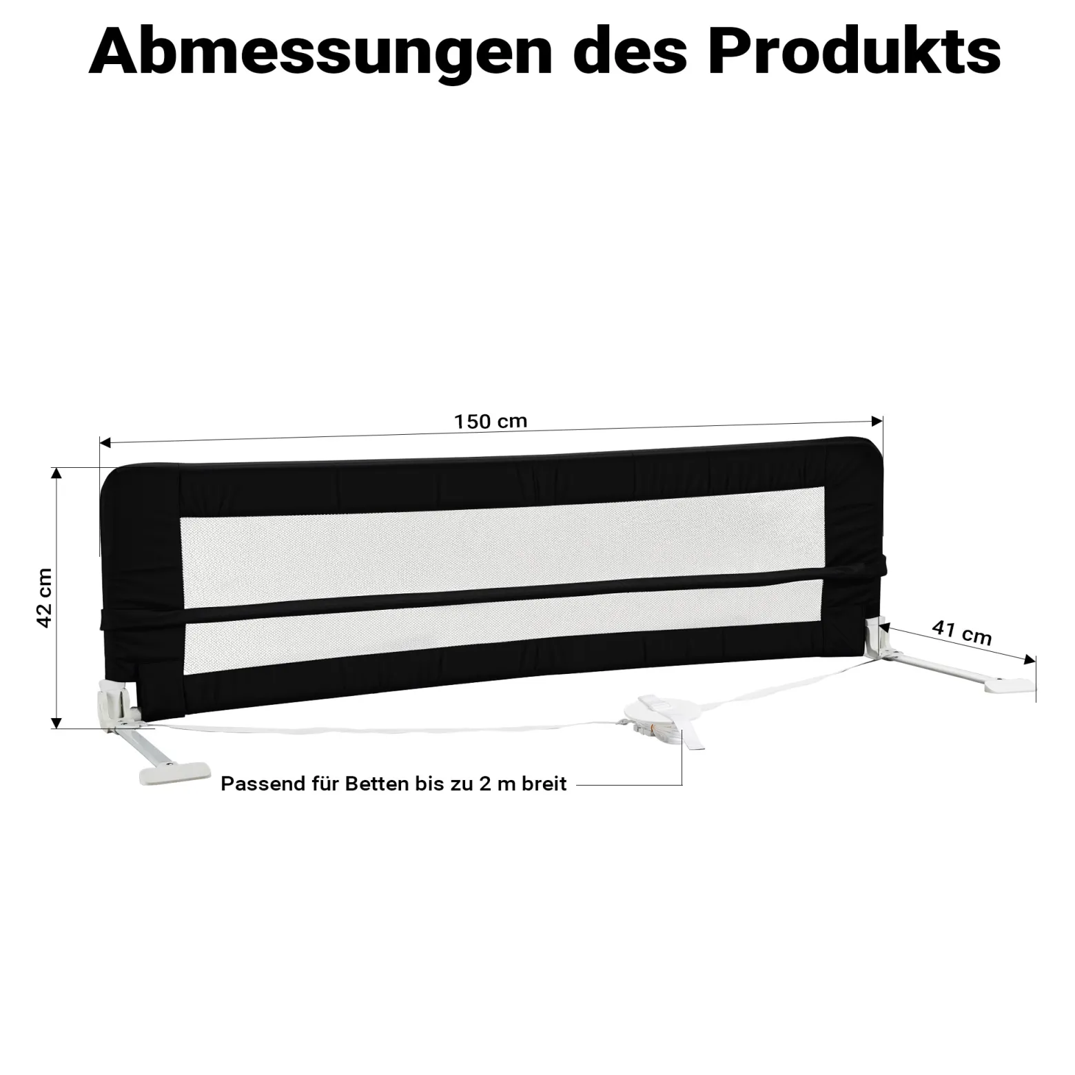 Wiltec Bettschutzgitter 150 x 42 cm, klappbares Bettgitter, Kinder Rausfallschutz aus Nylon und Metall, Absturzsicherung Bett einfache Montage