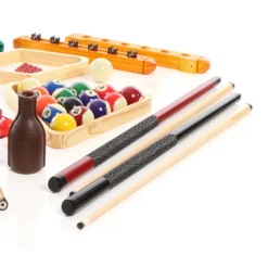 Wiltec Billard Zubehör Komplettset mit 4 Queues, 16 Billardkugeln, Dreieck, Wandhalterung und weiteren Accessoires Pool Billard Kelly Pool Set