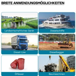 Wiltec Bio Dieselpumpe 12 V, 150 W, 40 l/min, Heizölpumpe selbstansaugend, Absaugpumpe für Diesel, Biodiesel, Heizöl, tragbare mobile Umfüllpumpe