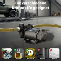 Wiltec Bio Dieselpumpe 12 V, 550 W, 80 l/min, Heizölpumpe selbstansaugend, Absaugpumpe für Diesel, Biodiesel, Heizöl, tragbare mobile Umfüllpumpe