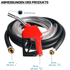Wiltec Bio Dieselpumpe 12 V, 150 W, 40 l/min, Heizölpumpe selbstansaugend, Absaugpumpe für Diesel, Biodiesel, Heizöl, tragbare mobile Umfüllpumpe mit Zapfpistole und Schläuchen