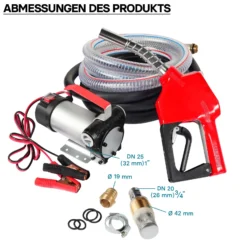 Wiltec Bio Dieselpumpe 12 V, 150 W, 40 l/min, Heizölpumpe selbstansaugend, Absaugpumpe für Diesel, Biodiesel, Heizöl, tragbare mobile Umfüllpumpe mit Zapfpistole und Schläuchen