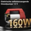 Wiltec Bio Dieselpumpe 12 V, 160 W, 40 l/min, Heizölpumpe selbstansaugend, Absaugpumpe für Diesel, Biodiesel, Heizöl, tragbare mobile Umfüllpumpe