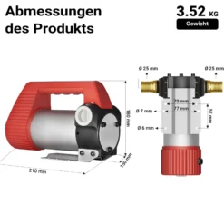 Wiltec Bio Dieselpumpe 12 V, 160 W, 40 l/min, Heizölpumpe selbstansaugend, Absaugpumpe für Diesel, Biodiesel, Heizöl, tragbare mobile Umfüllpumpe