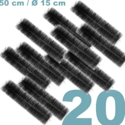 Wiltec Black Brush Filterbürste für Teiche, Set aus 20 Filterbürsten zur Entfernung feinster Partikel, 50cm x Ø 15cm, in Schwarz, aus Polypropylen