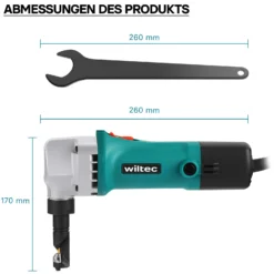 Wiltec Blechknabber 500 W mit Schnitttiefe bis 2,5 mm, Blechnibbler mit um 360° drehbarem Knabberkopf, Nibbler Blechschere