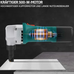Wiltec Blechknabber 500 W mit Schnitttiefe bis 2,5 mm, Blechnibbler mit um 360° drehbarem Knabberkopf, Nibbler Blechschere