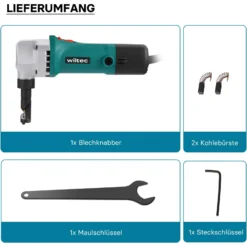 Wiltec Blechknabber 500 W mit Schnitttiefe bis 2,5 mm, Blechnibbler mit um 360° drehbarem Knabberkopf, Nibbler Blechschere