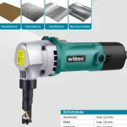 Wiltec Blechknabber 500 W mit Schnitttiefe bis 2,5 mm, Blechnibbler mit um 360° drehbarem Knabberkopf, Nibbler Blechschere