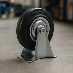 Wiltec Bockrolle Ø125mm mit Gummirad und Metallfelge 100kg Tragkraft, Vollmaterial Apparaterolle Transportrolle Möbelrolle, leiser Lauf