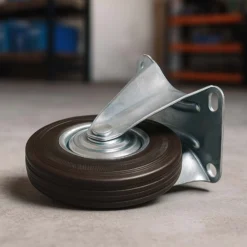 Wiltec Bockrolle Ø125mm mit Gummirad und Metallfelge 100kg Tragkraft, Vollmaterial Apparaterolle Transportrolle Möbelrolle, leiser Lauf