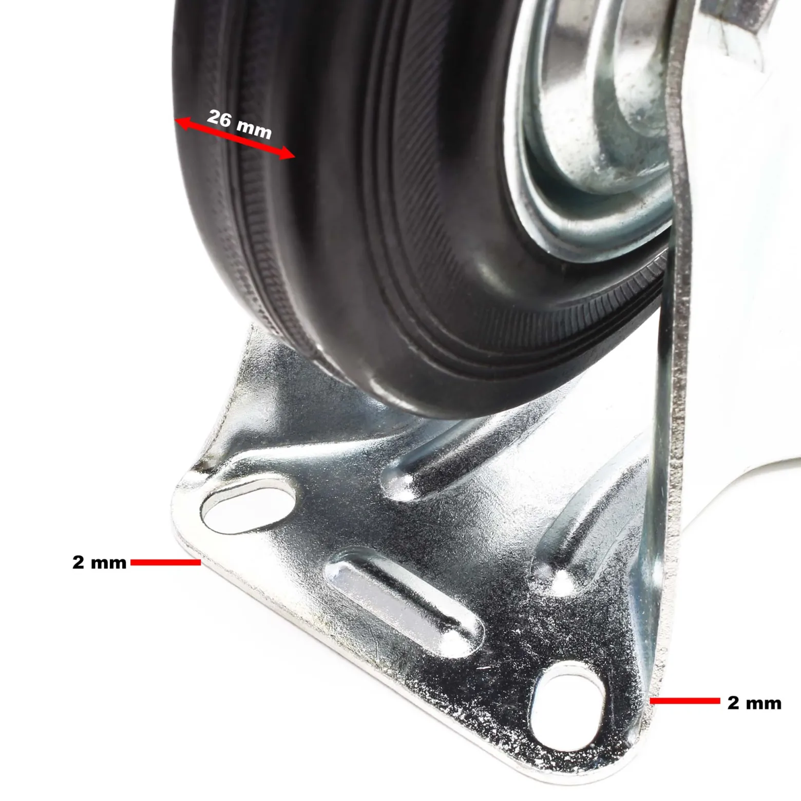 Wiltec Bockrolle Ø125mm mit Gummirad und Metallfelge 100kg Tragkraft, Vollmaterial Apparaterolle Transportrolle Möbelrolle, leiser Lauf