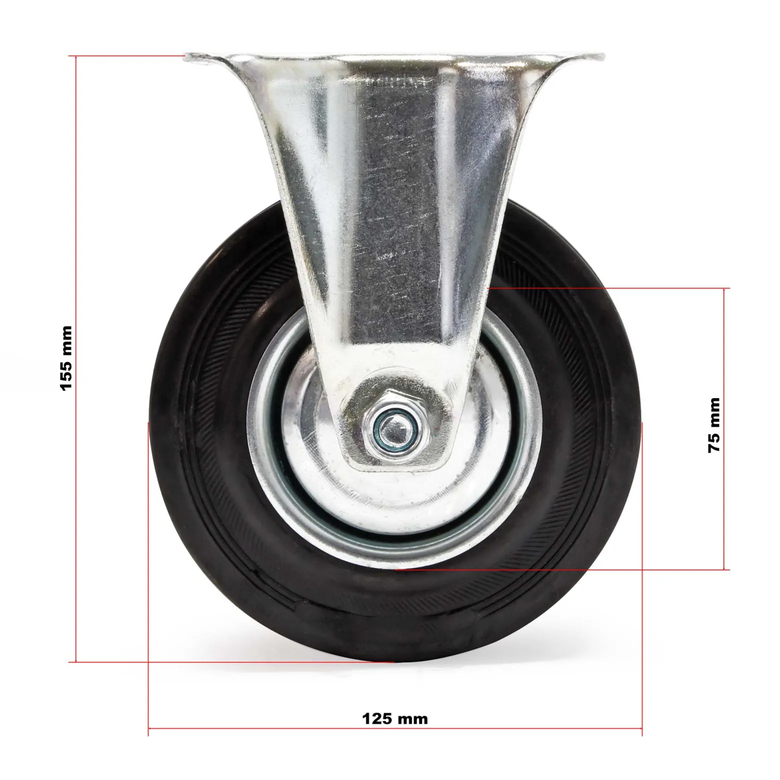 Wiltec Bockrolle Ø125mm mit Gummirad und Metallfelge 100kg Tragkraft, Vollmaterial Apparaterolle Transportrolle Möbelrolle, leiser Lauf