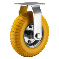 Wiltec Bockrolle Ø215mm Transportrolle 58mm breit bis max. 100kg gelb aus Vollmaterial mit fixierter Halterung pannensicher, leiser Lauf
