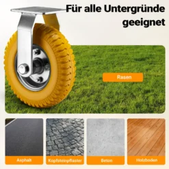 Wiltec Bockrolle Ø215mm Transportrolle 58mm breit bis max. 100kg gelb aus Vollmaterial mit fixierter Halterung pannensicher, leiser Lauf