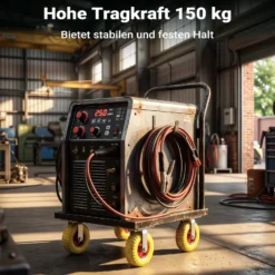 Wiltec Bockrolle Ø258 und 78mm Breite Transportrolle Vollmaterial mit Metallfelgen gelb pannensicher bis 150kg Apparaterolle leiser Lauf