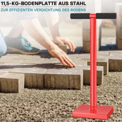 Wiltec Bodenverdichter 11,5 kg aus Stahl, 83 cm hoch, mit 20 x 20 cm Grundplatte und T-Griff zum Verdichten, Handstampfer Bodenstampfer für Gartenarbeit