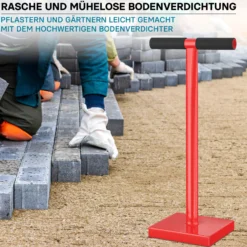 Wiltec Bodenverdichter 11,5 kg aus Stahl, 83 cm hoch, mit 20 x 20 cm Grundplatte und T-Griff zum Verdichten, Handstampfer Bodenstampfer für Gartenarbeit