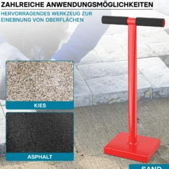 Wiltec Bodenverdichter 11,5 kg aus Stahl, 83 cm hoch, mit 20 x 20 cm Grundplatte und T-Griff zum Verdichten, Handstampfer Bodenstampfer für Gartenarbeit