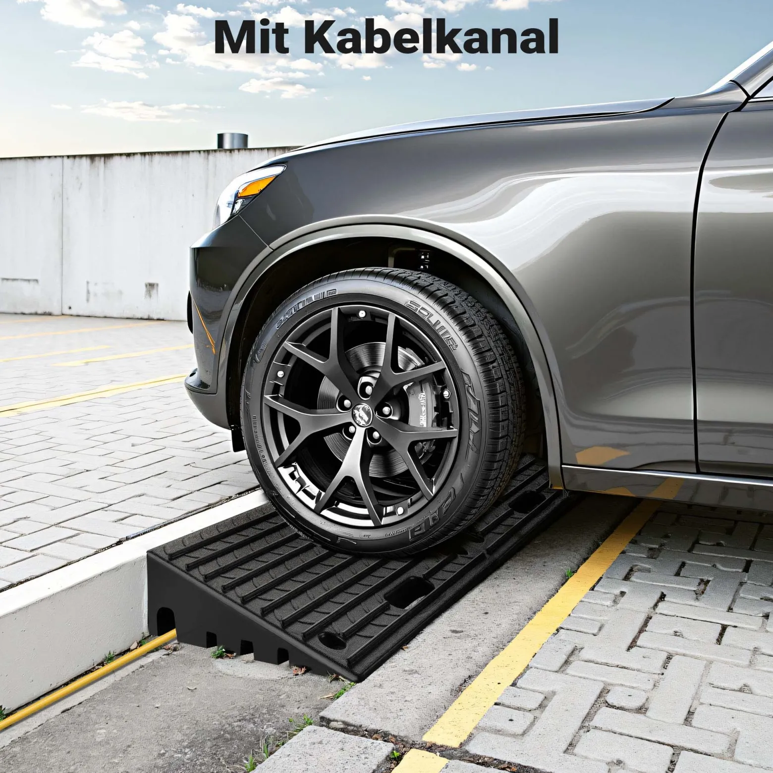 Wiltec Bordsteinrampe bis 50 t, Rampe aus robustem Gummi 500 x 315 x 107 mm, Modularer Aufbau, KFZ Auffahrrampe für Pkw, Motorrad oder Lkw