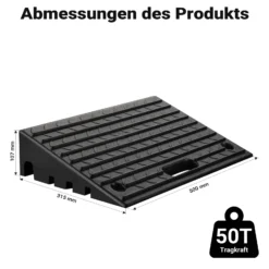 Wiltec Bordsteinrampe bis 50 t, Rampe aus robustem Gummi 500 x 315 x 107 mm, Modularer Aufbau, KFZ Auffahrrampe für Pkw, Motorrad oder Lkw