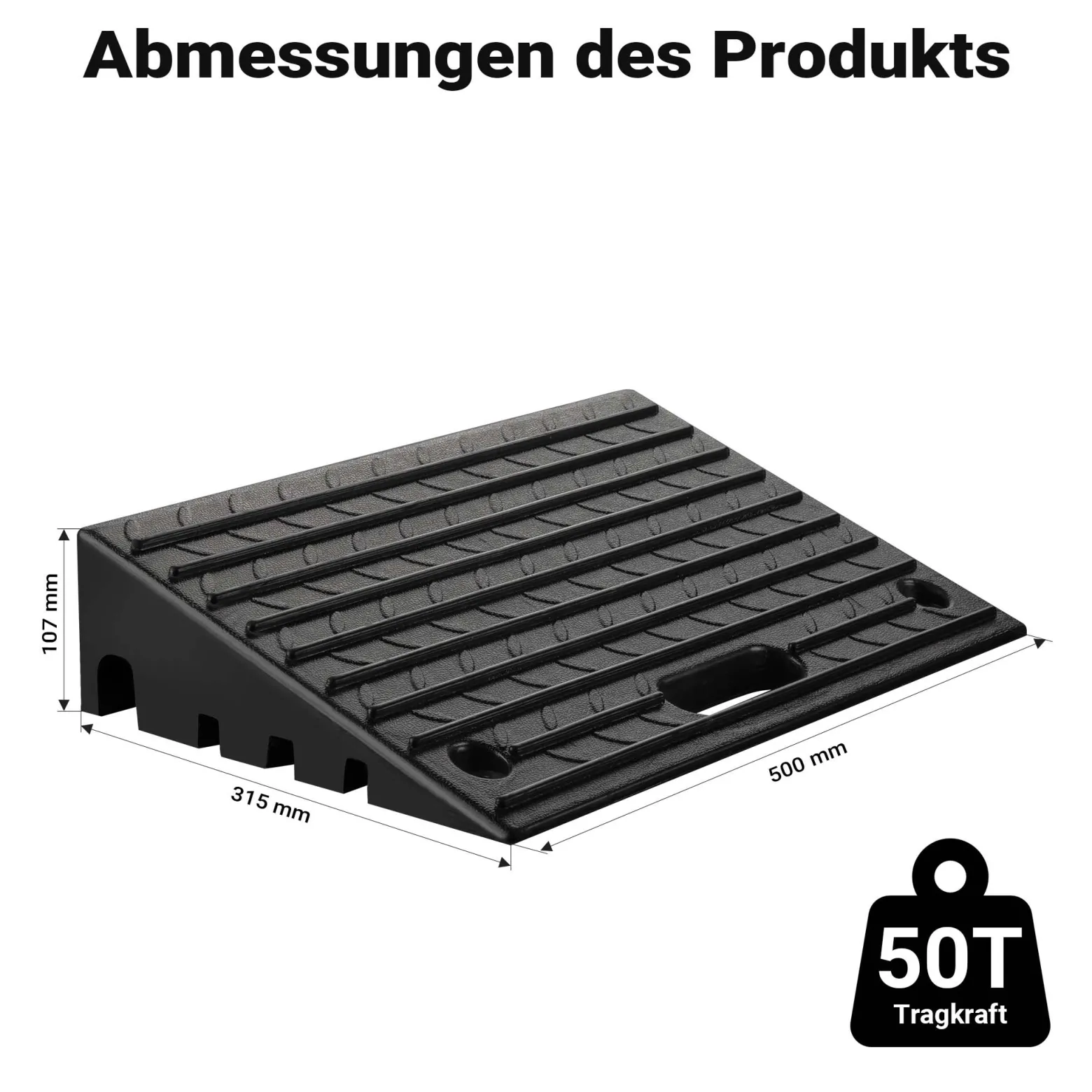 Wiltec Bordsteinrampe bis 50 t, Rampe aus robustem Gummi 500 x 315 x 107 mm, Modularer Aufbau, KFZ Auffahrrampe für Pkw, Motorrad oder Lkw