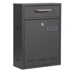 Wiltec Briefkasten anthrazit V53 Postkasten mit Namensschild, Sichtfenstern und 2 Schlüsseln als Wandbriefkasten oder Standbriefkasten