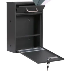 Wiltec Briefkasten anthrazit V53 Postkasten mit Namensschild, Sichtfenstern und 2 Schlüsseln als Wandbriefkasten oder Standbriefkasten