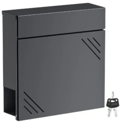 Wiltec Briefkasten Anthrazit V63 aus Stahl 37 x 11 x 37 cm, Wandbriefkasten mit Zeitungsfach und Schlüssel