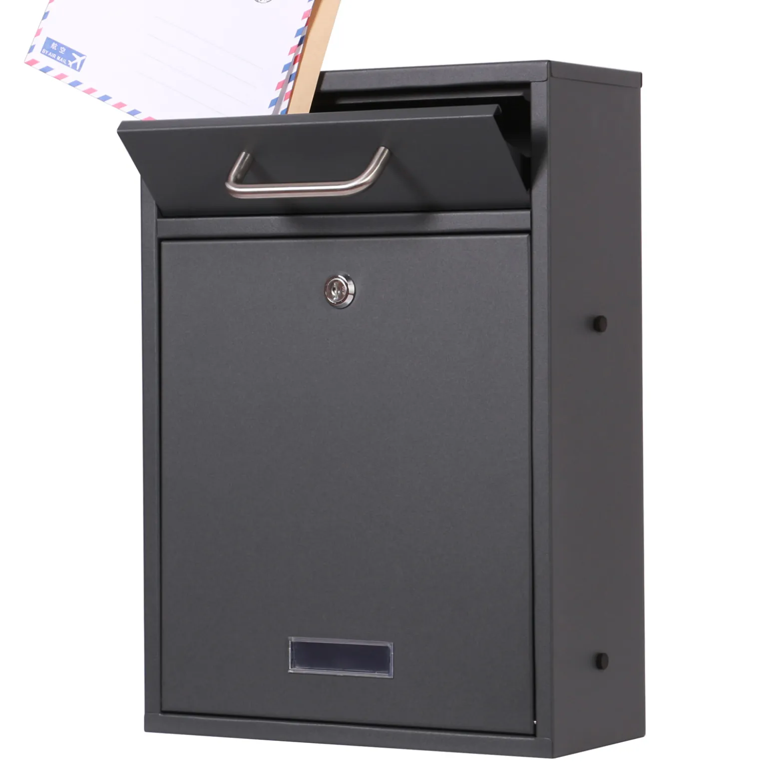 Wiltec Briefkasten anthrazit V52 Postkasten mit Namensschildfenster und 2 Schlüsseln als Wandbriefkasten oder Standbriefkasten