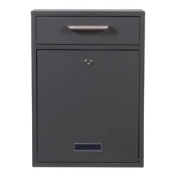 Wiltec Briefkasten anthrazit V52 Postkasten mit Namensschildfenster und 2 Schlüsseln als Wandbriefkasten oder Standbriefkasten