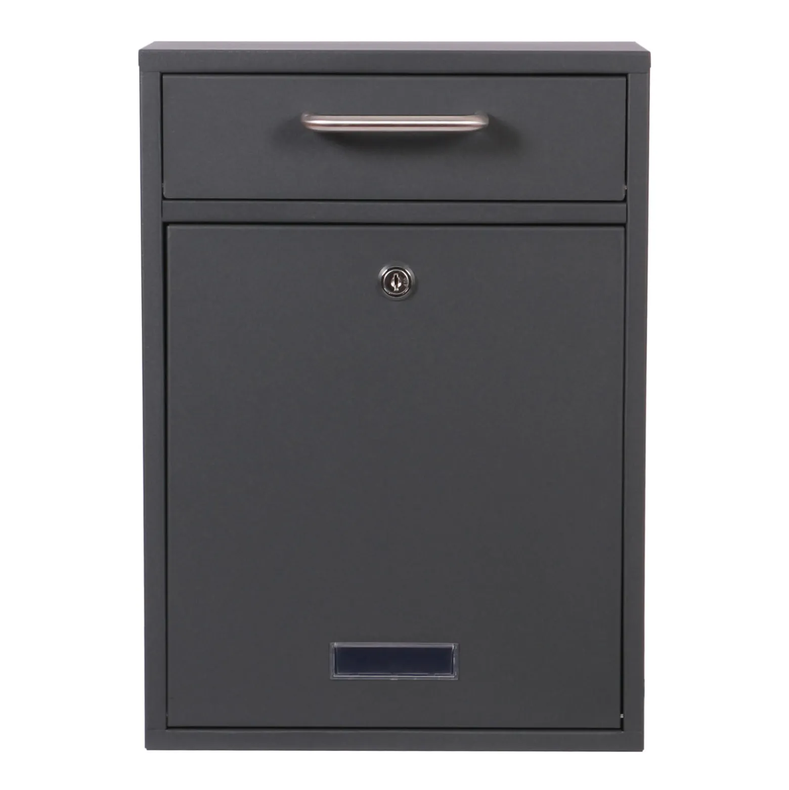 Wiltec Briefkasten anthrazit V52 Postkasten mit Namensschildfenster und 2 Schlüsseln als Wandbriefkasten oder Standbriefkasten