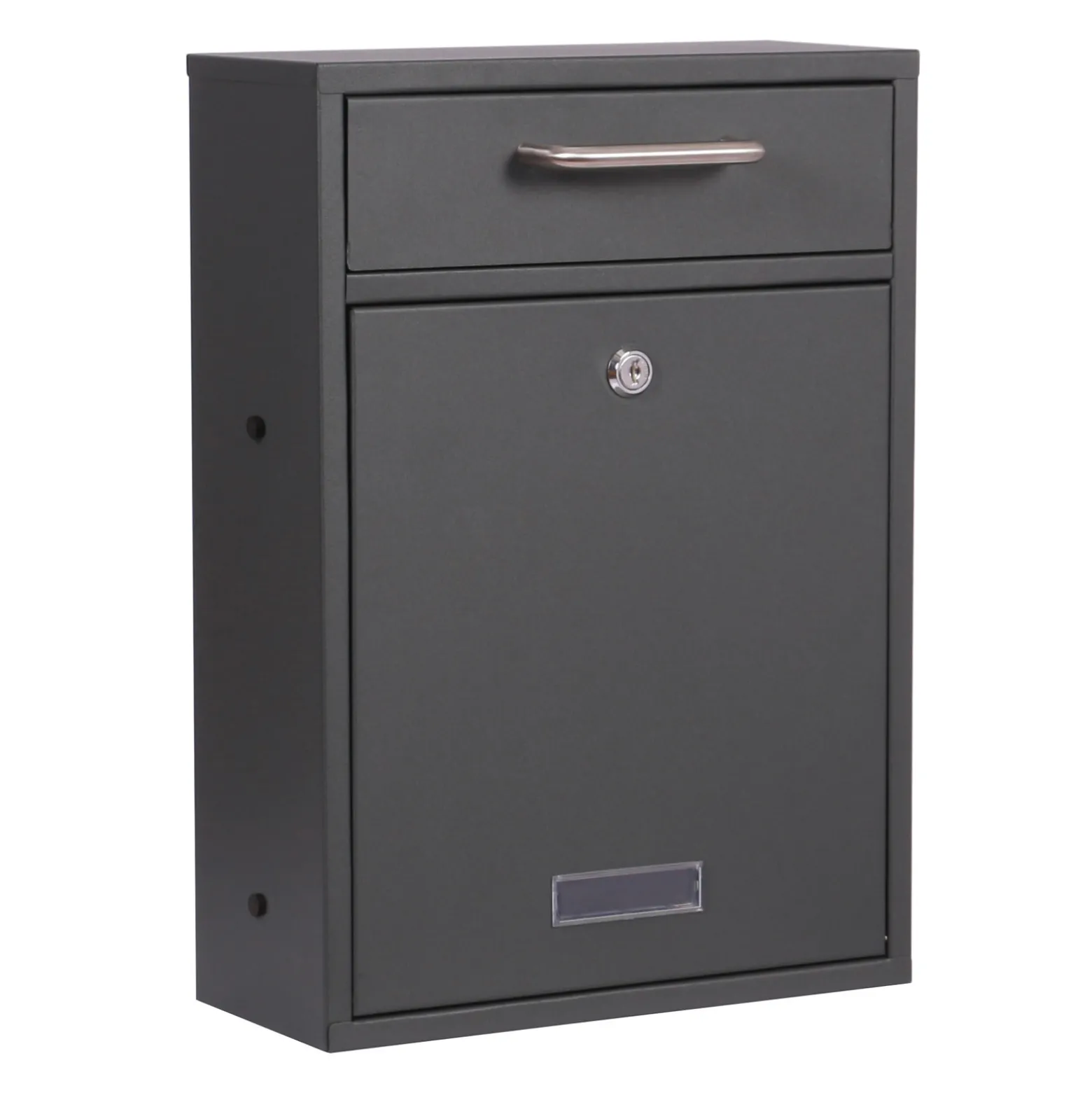 Wiltec Briefkasten anthrazit V52 Postkasten mit Namensschildfenster und 2 Schlüsseln als Wandbriefkasten oder Standbriefkasten