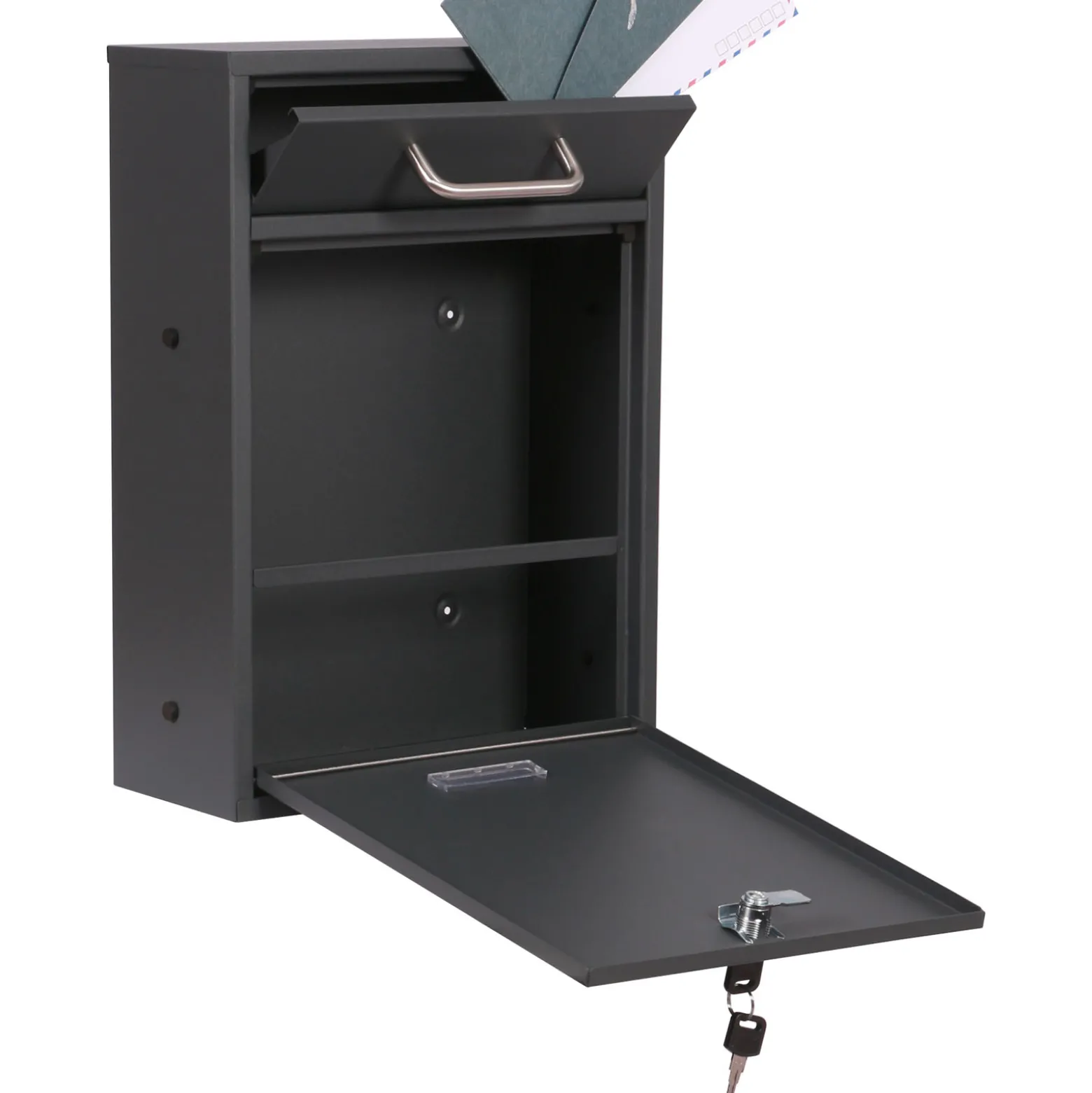 Wiltec Briefkasten anthrazit V52 Postkasten mit Namensschildfenster und 2 Schlüsseln als Wandbriefkasten oder Standbriefkasten