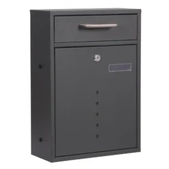 Wiltec Briefkasten anthrazit V51 Postkasten mit Namensschild, Sichtfenstern und 2 Schlüsseln als Wandbriefkasten oder Standbriefkasten