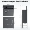 Wiltec Briefkasten Anthrazit V62 aus Stahl 37 x 11 x 37 cm, Wandbriefkasten mit Zeitungsfach und Schlüssel
