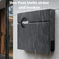 Wiltec Briefkasten Anthrazit V62 aus Stahl 37 x 11 x 37 cm, Wandbriefkasten mit Zeitungsfach und Schlüssel