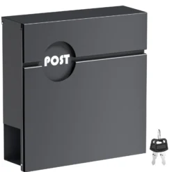Wiltec Briefkasten Anthrazit V62 aus Stahl 37 x 11 x 37 cm, Wandbriefkasten mit Zeitungsfach und Schlüssel