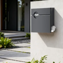 Wiltec Briefkasten Anthrazit V62 aus Stahl 37 x 11 x 37 cm, Wandbriefkasten mit Zeitungsfach und Schlüssel